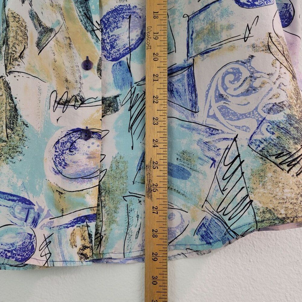 Vintage The Limited Sz XS Abstract Art Print Oversized Silk Blouse Shirt 90s - Picture 7 of 11
